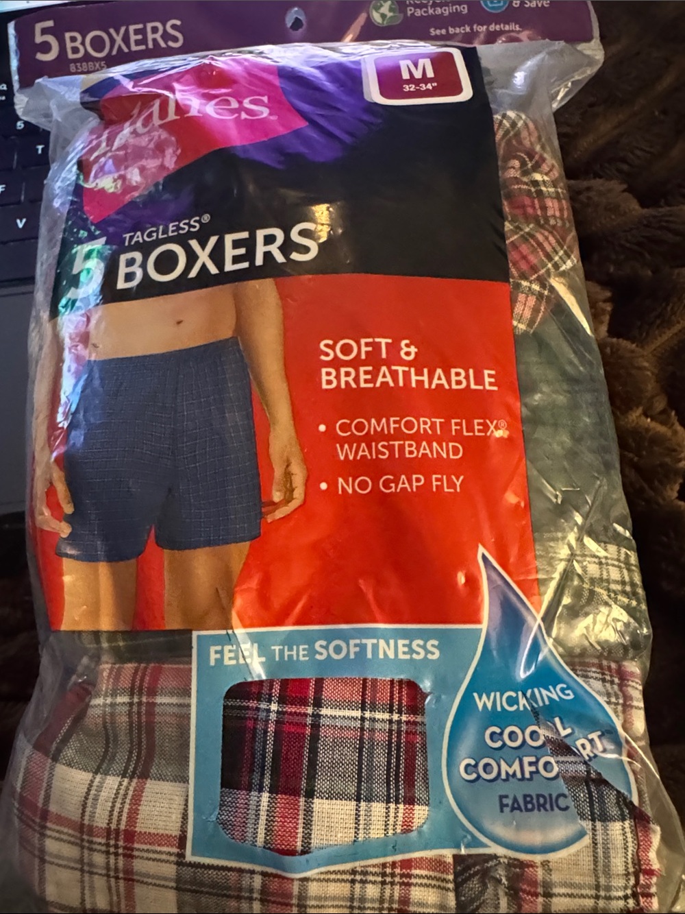 Hanes Kids Plaid Boxers - Red, White, Black - 5 Pack